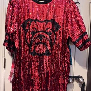 Red Sequin Bulldog T-Shirt